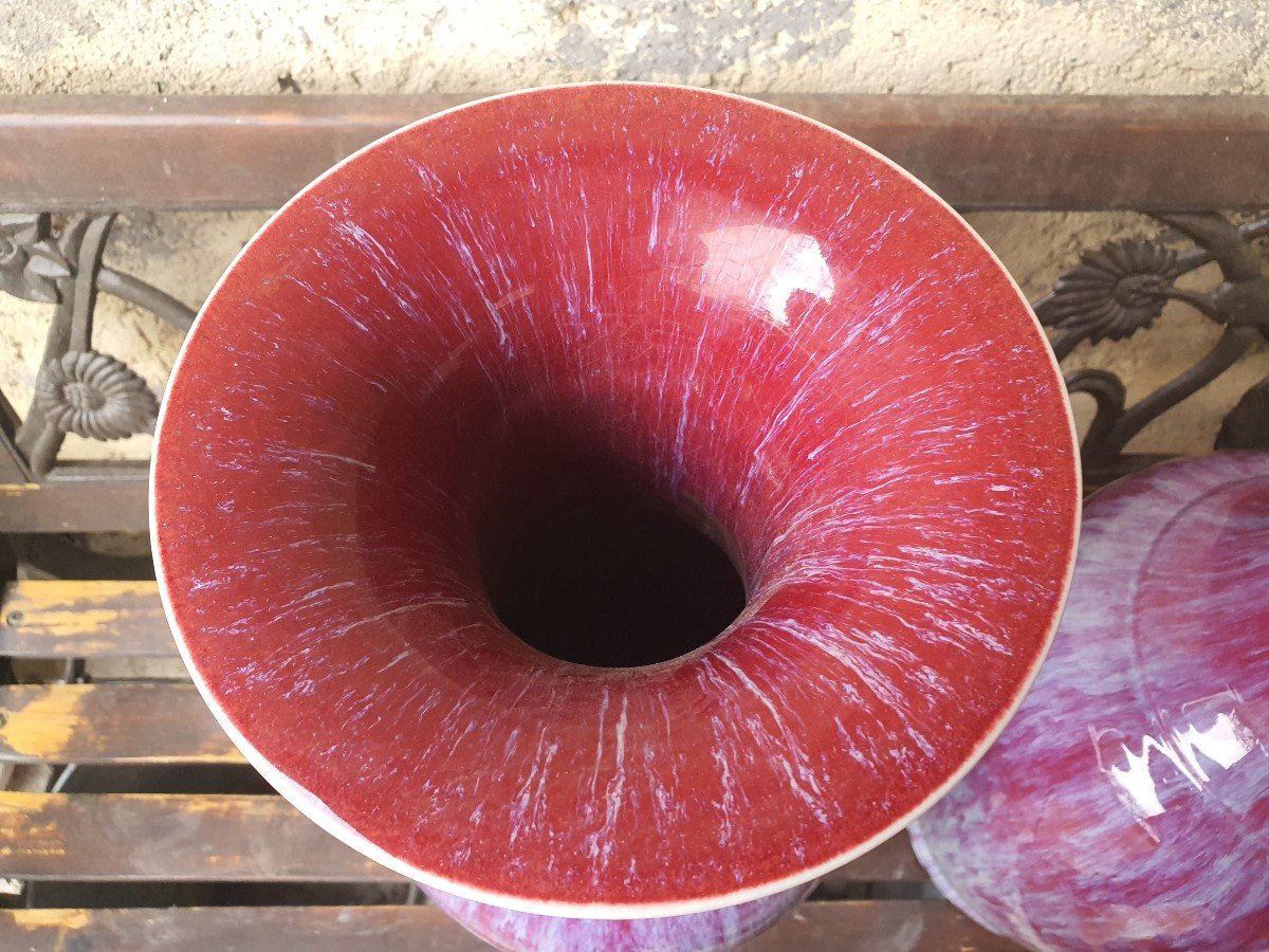 China Sang De Boeuf Red Ceramic 19th Pairs Of Tulip Vases-photo-5