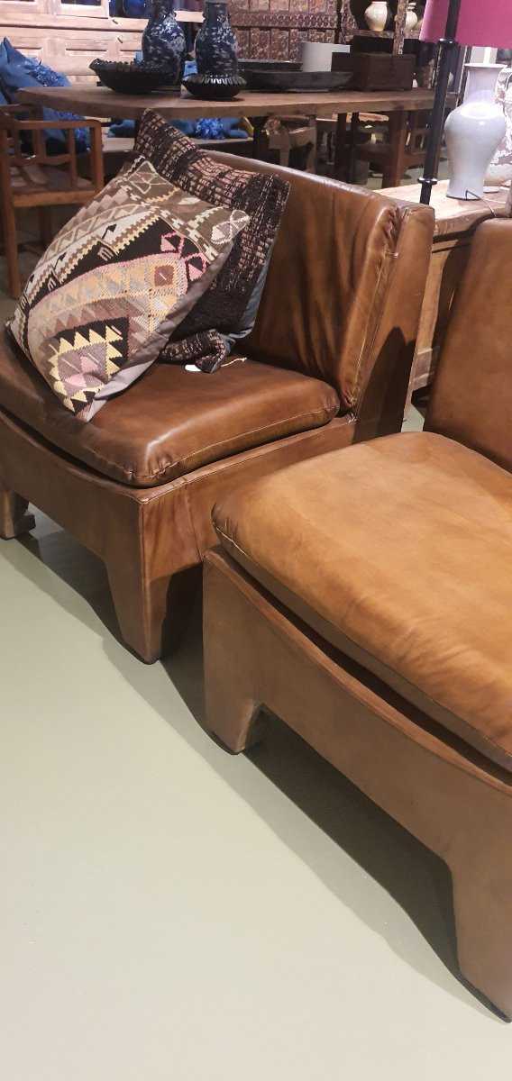 Pairs Of Marquise Leather Lounge Chairs -photo-3