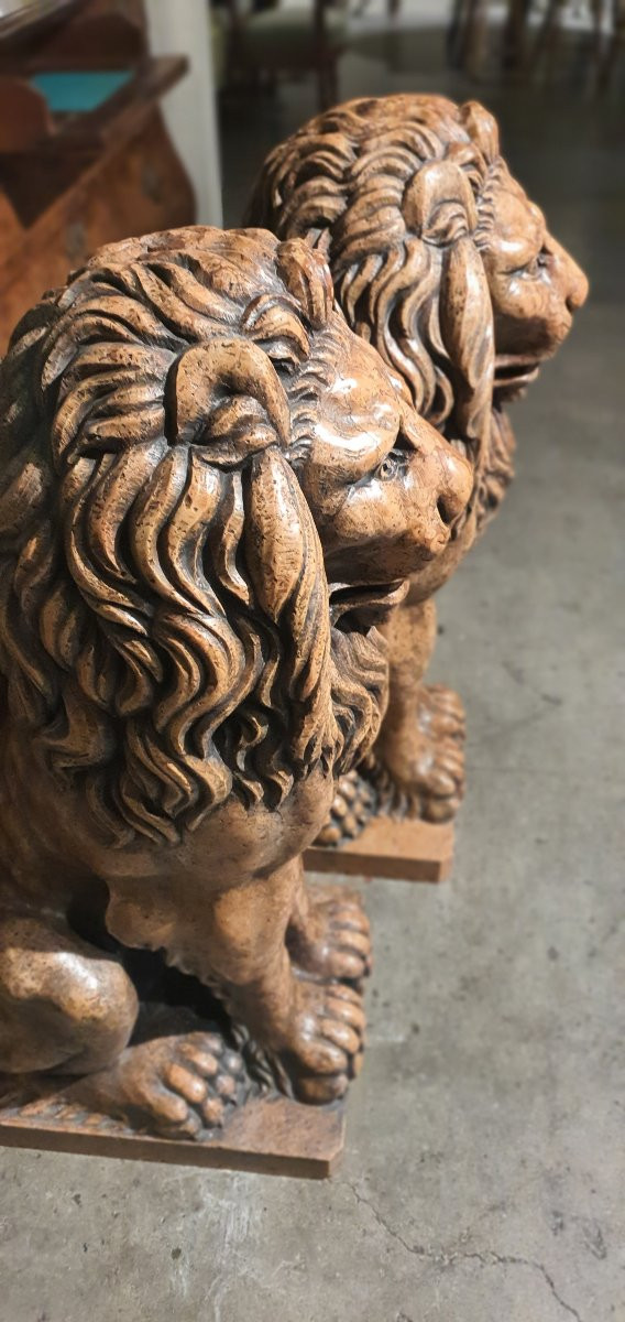 Paires de lions Marbre Breche Venitie 18/19eme Italie-photo-2