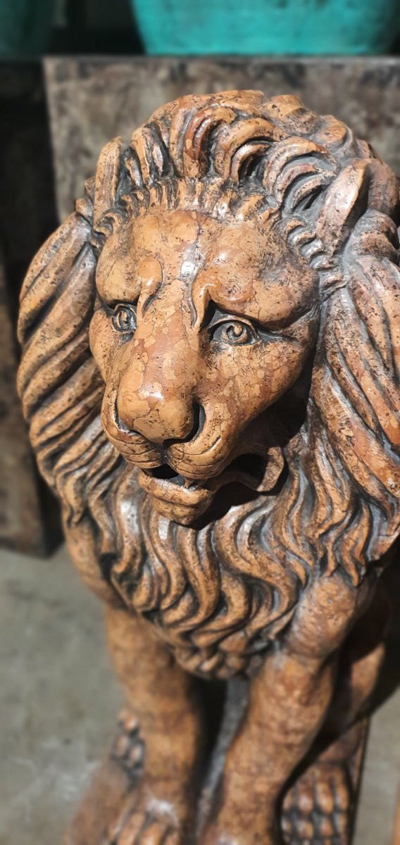 Paires de lions Marbre Breche Venitie 18/19eme Italie-photo-2