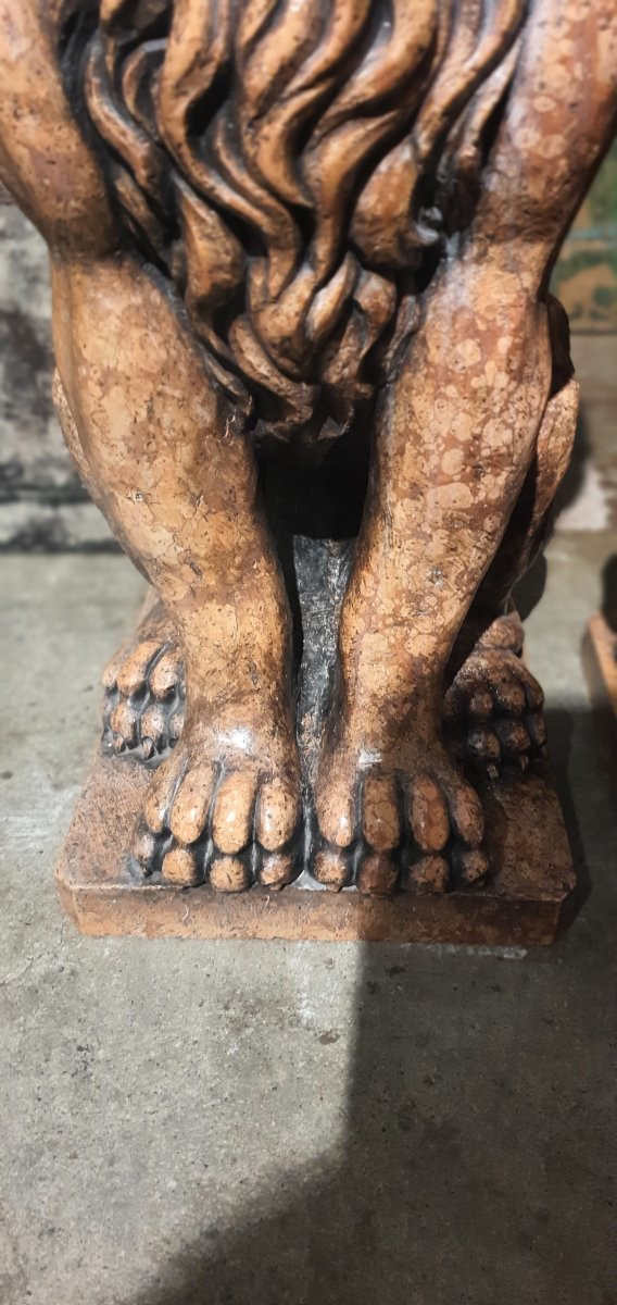 Paires de lions Marbre Breche Venitie 18/19eme Italie-photo-4
