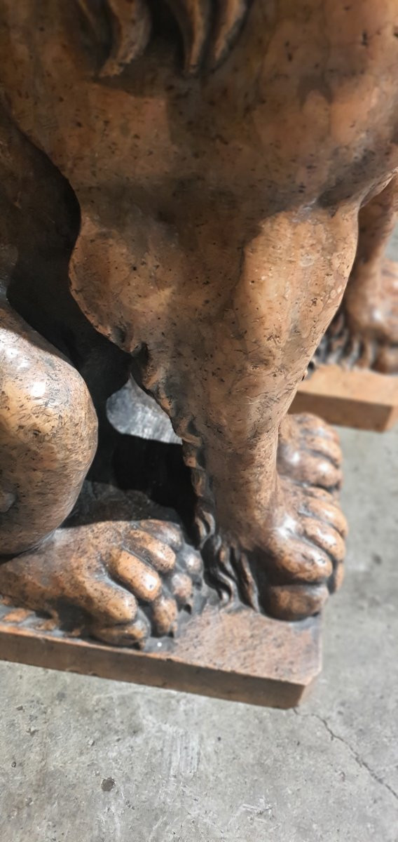 Paires de lions Marbre Breche Venitie 18/19eme Italie-photo-8