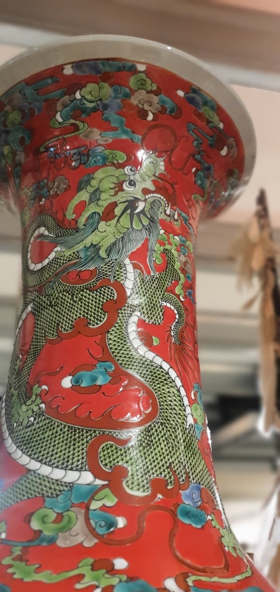 Pairs Of Polychrome Chinese Vases With Red/green Decoration-photo-4