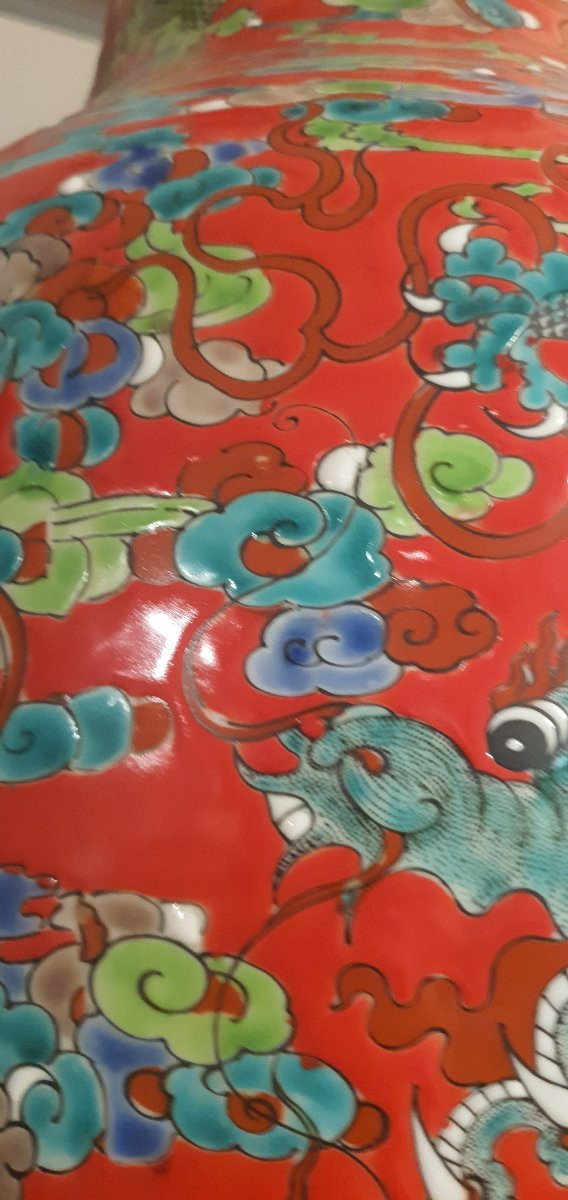 Pairs Of Polychrome Chinese Vases With Red/green Decoration-photo-5