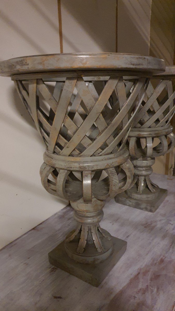 Paires de  Vase De   Medecis Italiens En Bois -photo-4