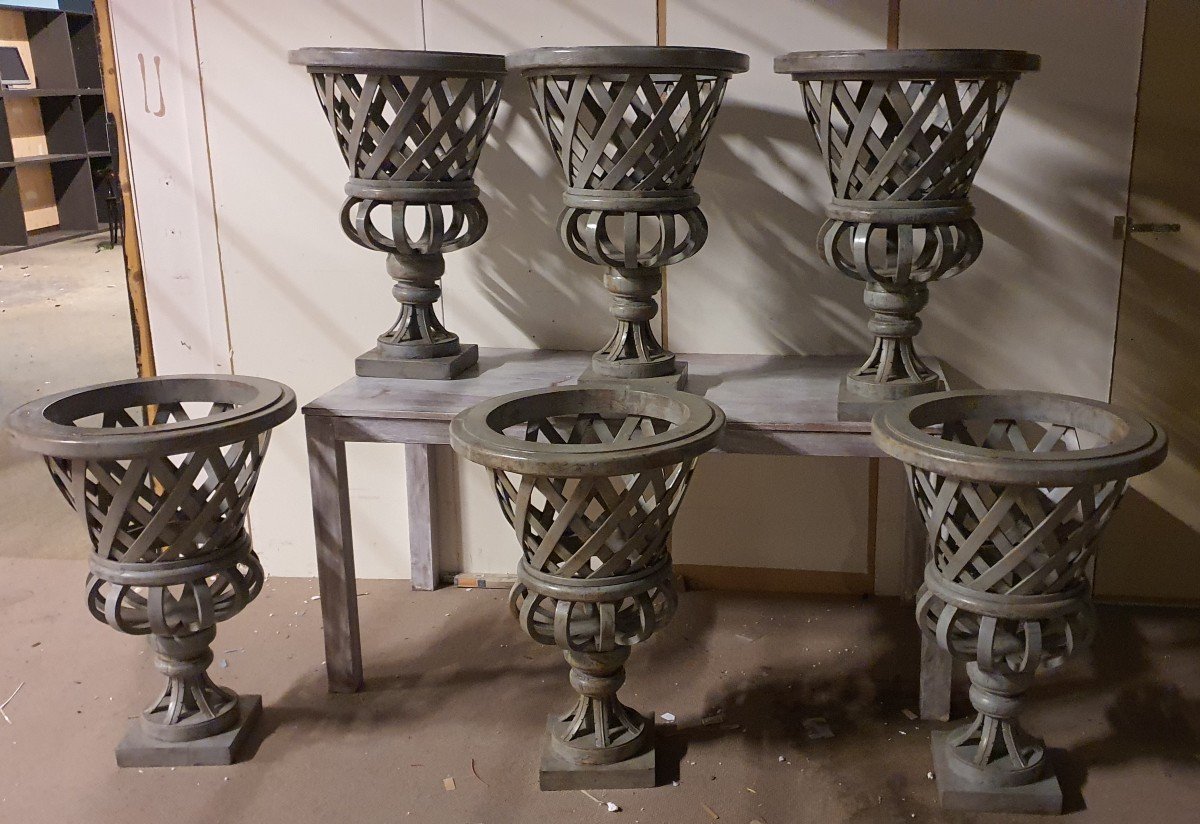 Paires de  Vase De   Medecis Italiens En Bois -photo-1