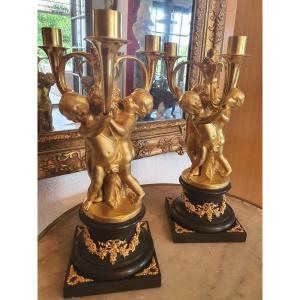 Pairs Of Candelabra Putti 19 Eme