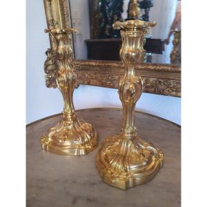 Pair Of 19th Bronze Torch Candlesticks