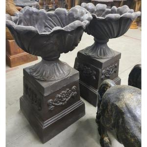 Pairs Of “cauliflower” Cast Iron Vases