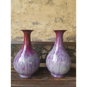 Chine Rouge  Sang De Boeuf Ceramique 19e  Paires De Vases Bombee