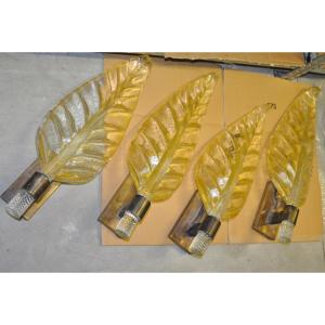 Paires d'appliques Feuilles Cristal Italie