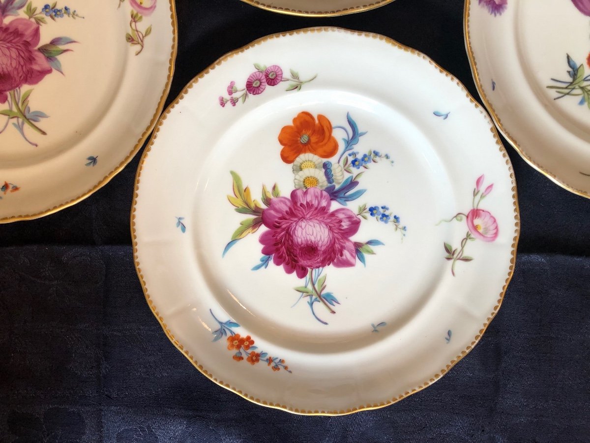 Series Of 4 Meissen Porcelain Plates. 18th Century.-photo-4