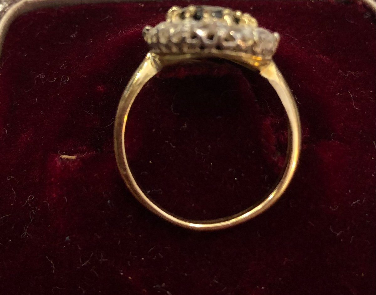 Entourage Ring, Yellow Gold, Sapphire And Diamonds, Pompadour, Early 20th Century-photo-4