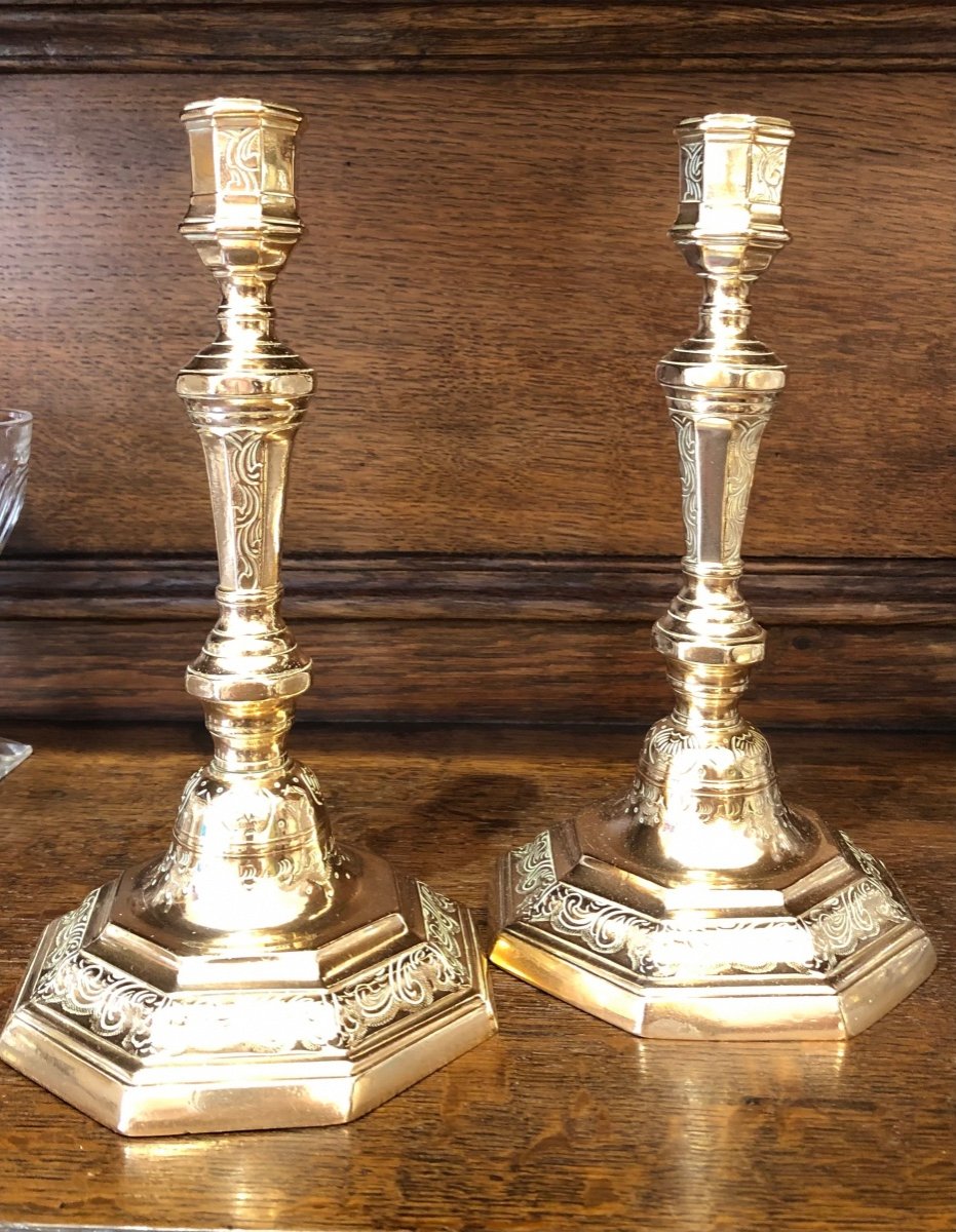 Paire de Bougeoirs,flambeaux,bronze,louis XIV-photo-3