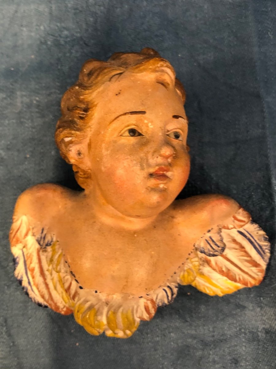 Angelot Sculpture, Polychrome Terracotta Circa 1800