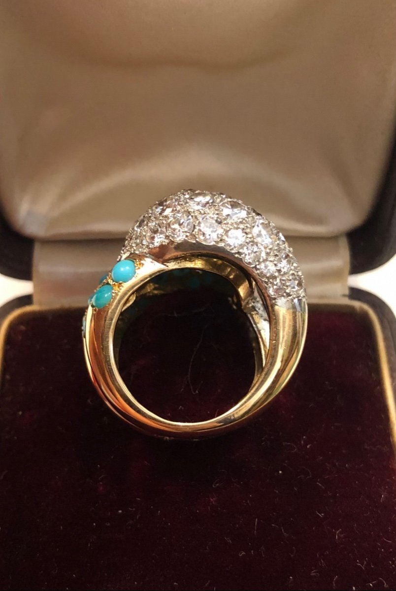 Bague Or Jaune Diamants Et Turquoises Vers 1960-photo-3