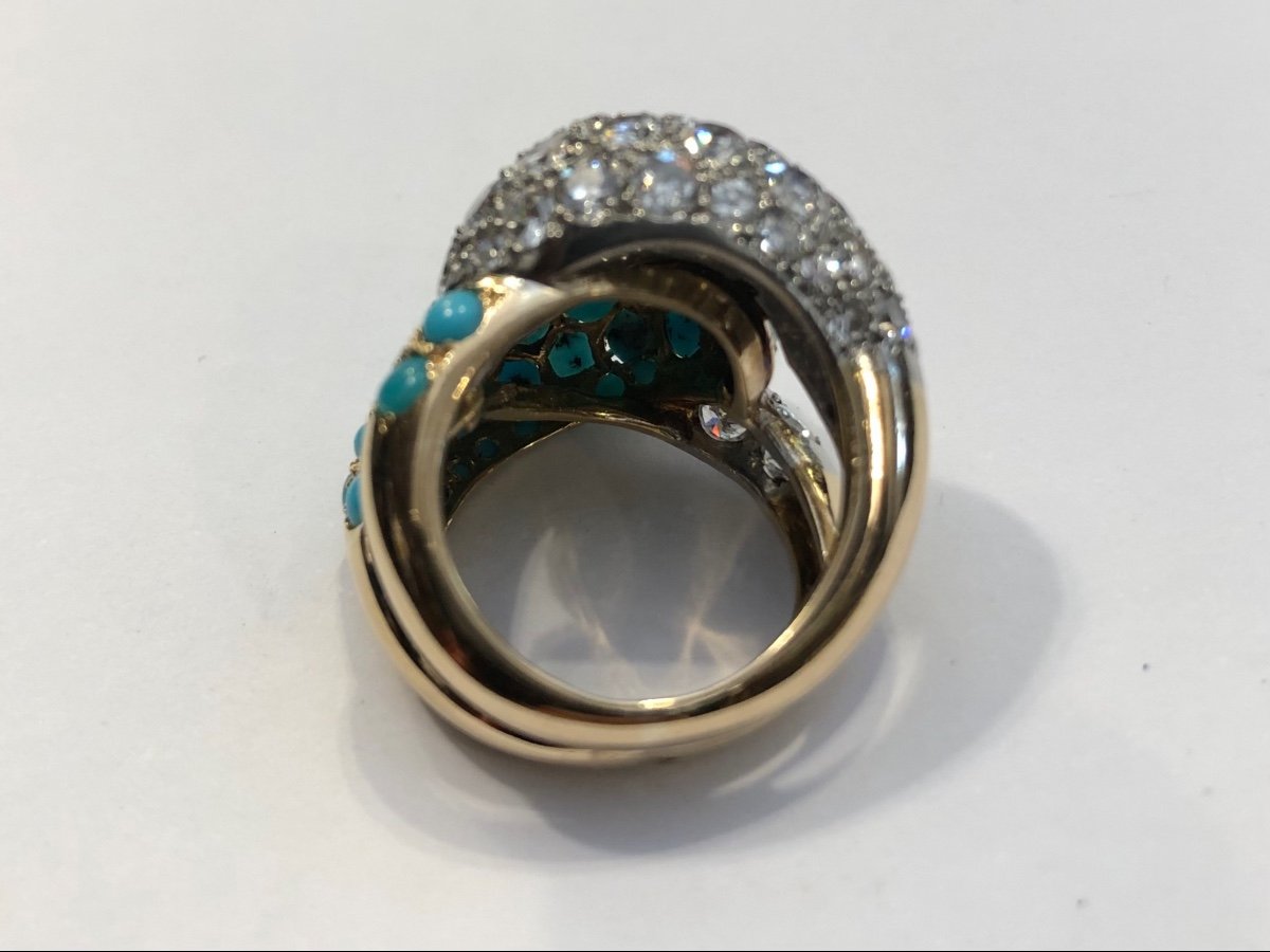 Bague Or Jaune Diamants Et Turquoises Vers 1960-photo-3