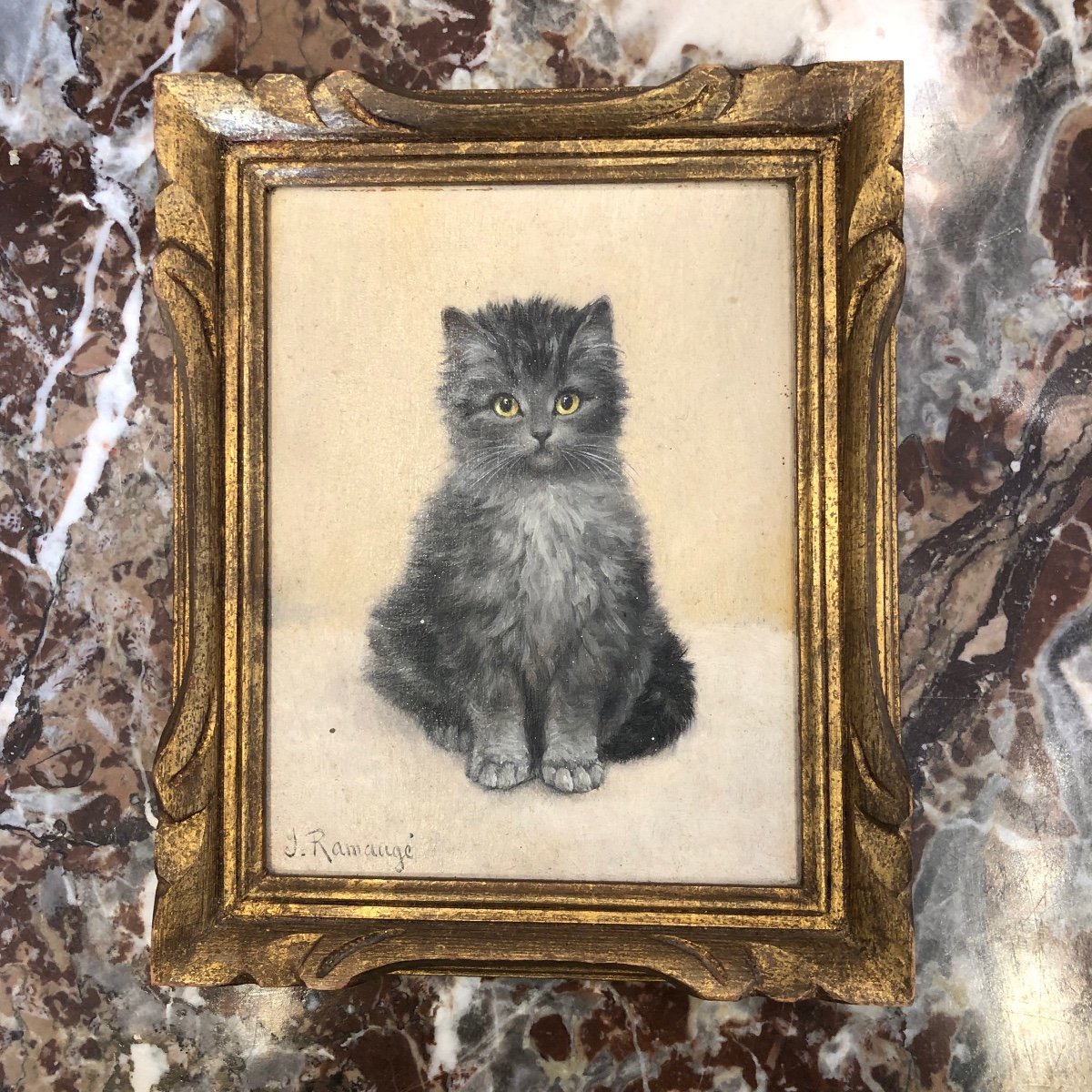 Painting, Oil On Canvas, Kitten, 20th Century -photo-2