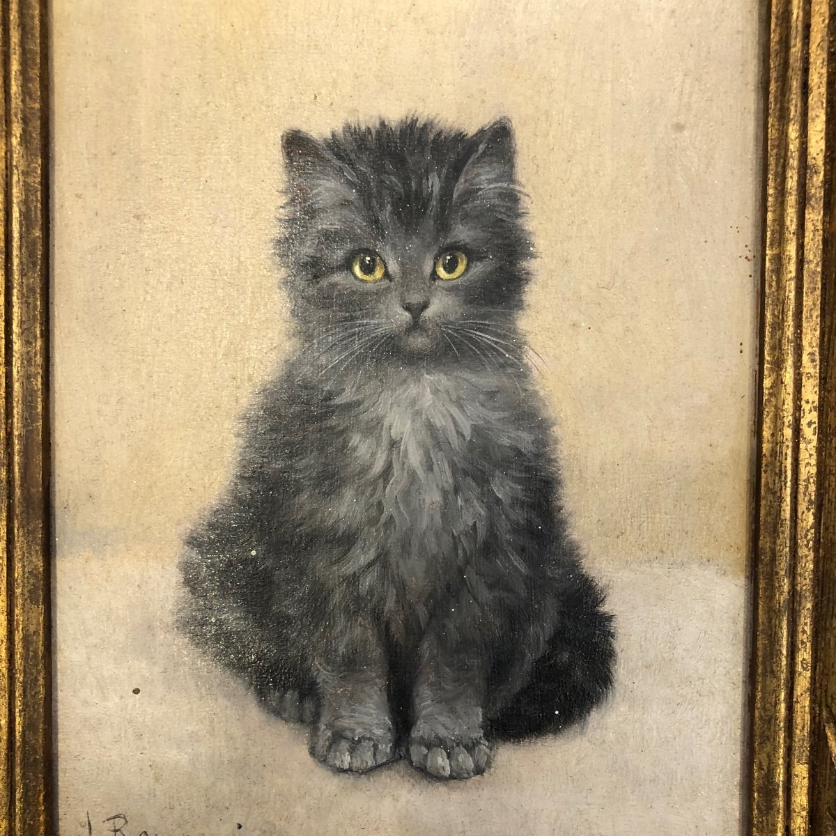 Painting, Oil On Canvas, Kitten, 20th Century -photo-3