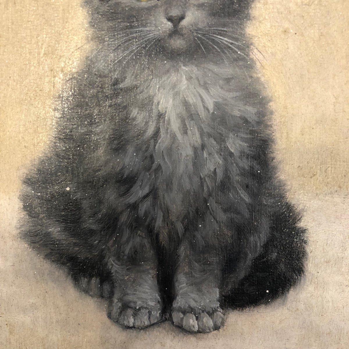 Painting, Oil On Canvas, Kitten, 20th Century -photo-1