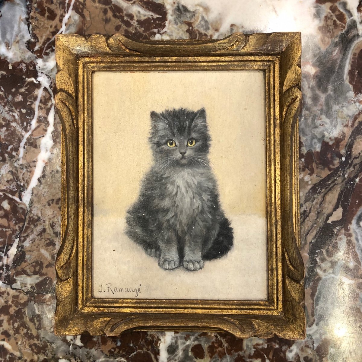 Painting, Oil On Canvas, Kitten, 20th Century 