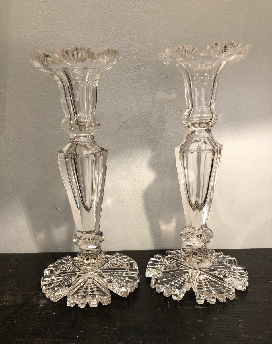 Paire de Bougeoirs en Cristal Taillé,fin XIXème Siècle -photo-2