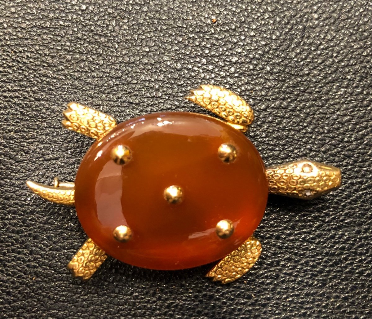 Yellow Gold Brooch, Carnelian, Cartier, Circa 1960-photo-3
