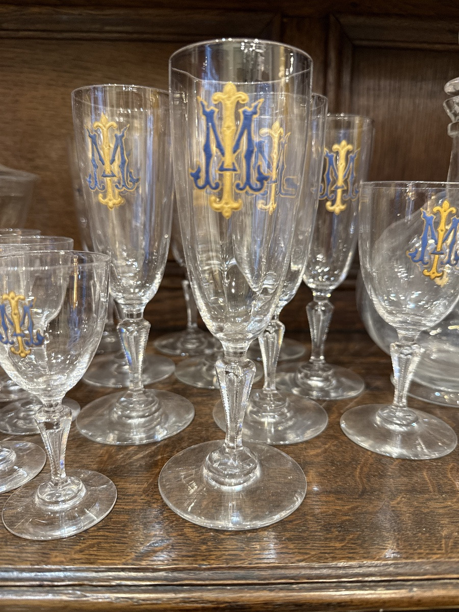Series Of Painted Enameled Crystal Glasses, 19th Century -photo-1