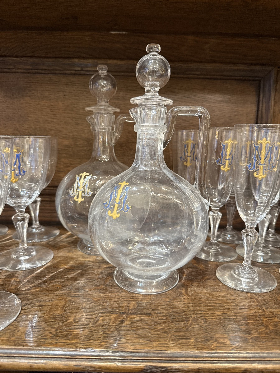 Series Of Painted Enameled Crystal Glasses, 19th Century -photo-3