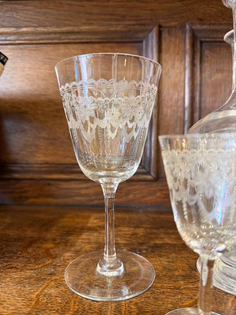 Part Of A Set Of Engraved Crystal Glasses, 19th Century -photo-3
