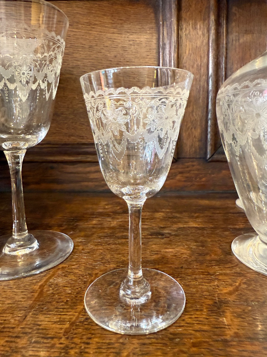 Part Of A Set Of Engraved Crystal Glasses, 19th Century -photo-4