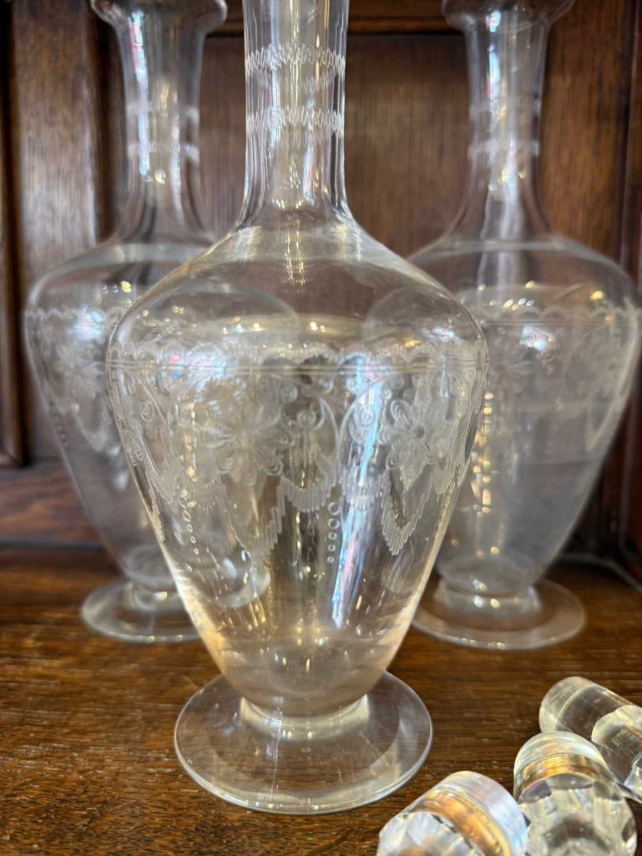Part Of A Set Of Engraved Crystal Glasses, 19th Century -photo-2