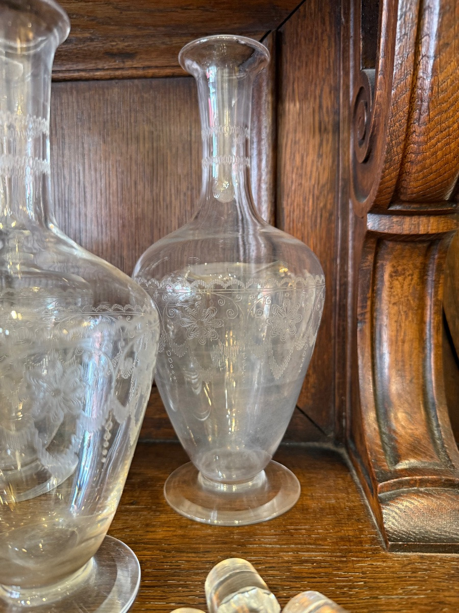 Part Of A Set Of Engraved Crystal Glasses, 19th Century -photo-3