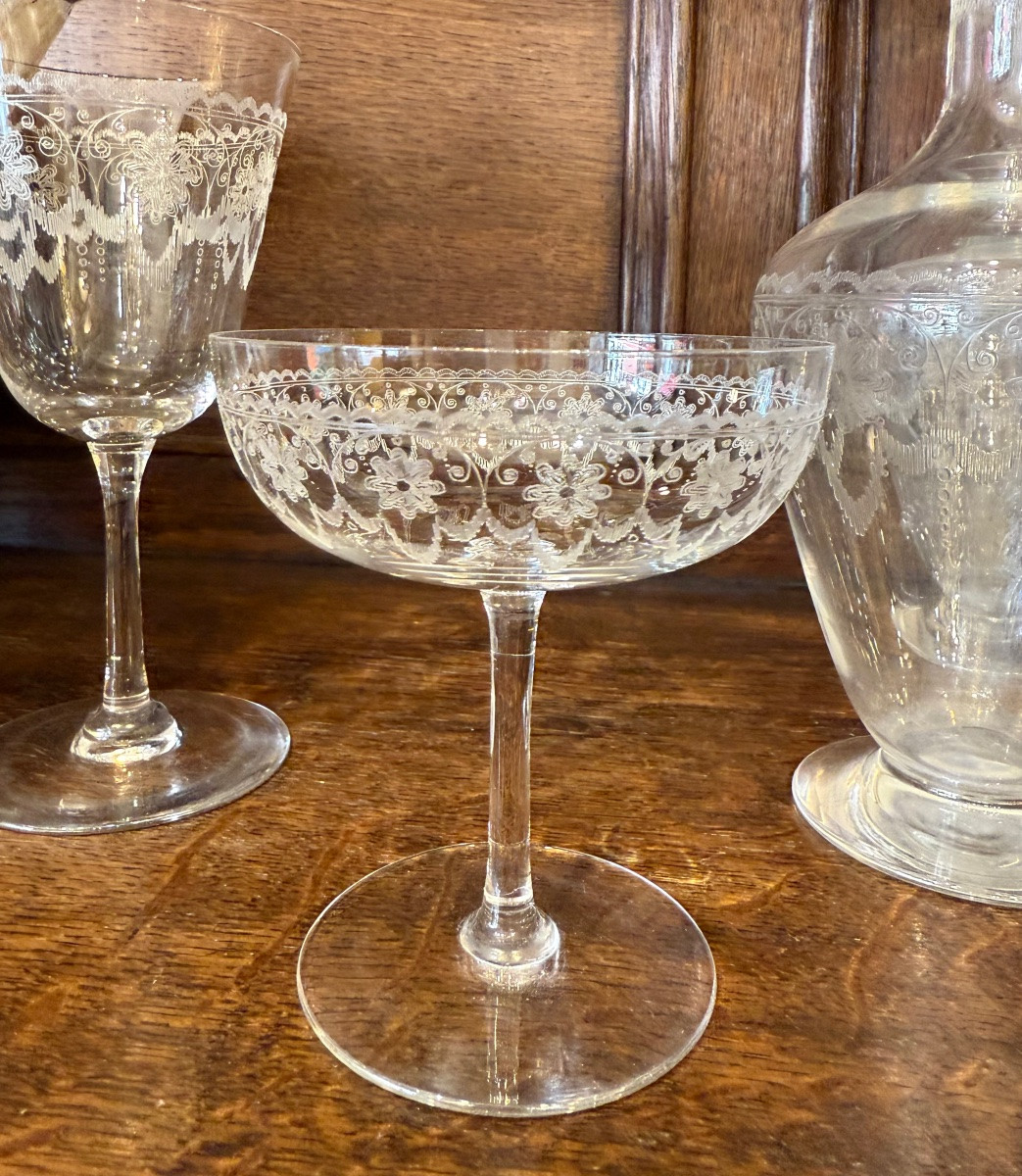 Part Of A Set Of Engraved Crystal Glasses, 19th Century -photo-4