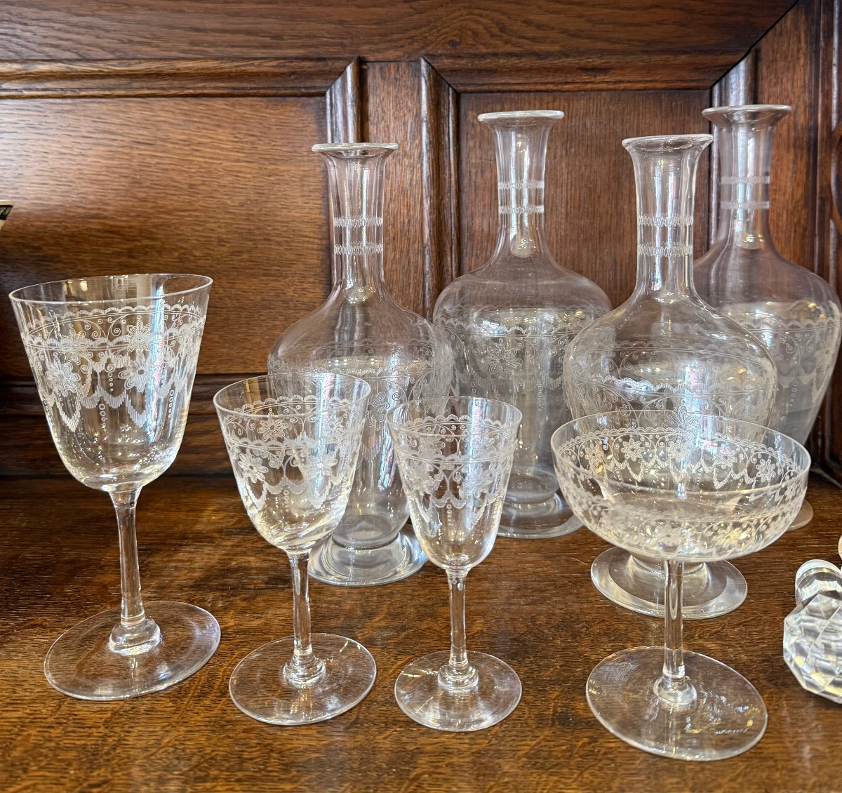Part Of A Set Of Engraved Crystal Glasses, 19th Century 