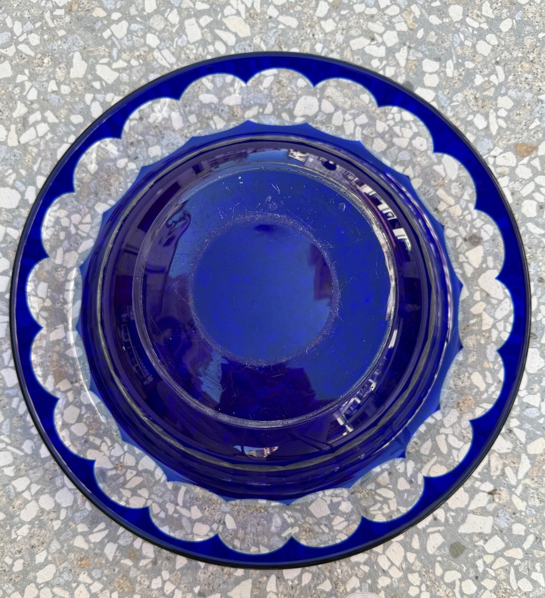 Large Blue Cut Crystal Cup, 20th Century -photo-3