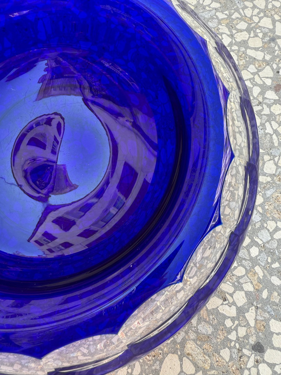 Large Blue Cut Crystal Cup, 20th Century -photo-4