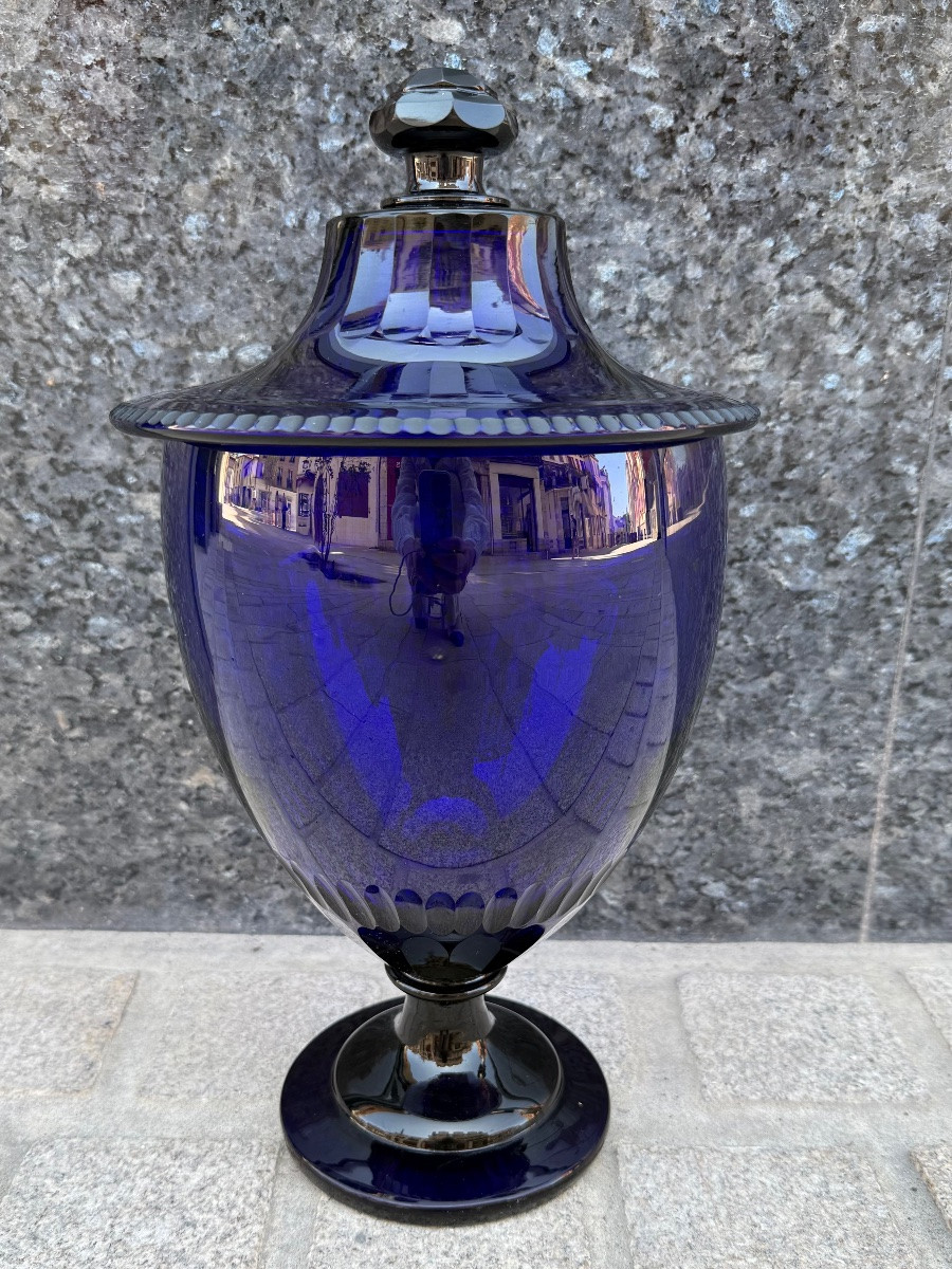 Large Cut Blue Crystal Candy Box, 19th Century -photo-3