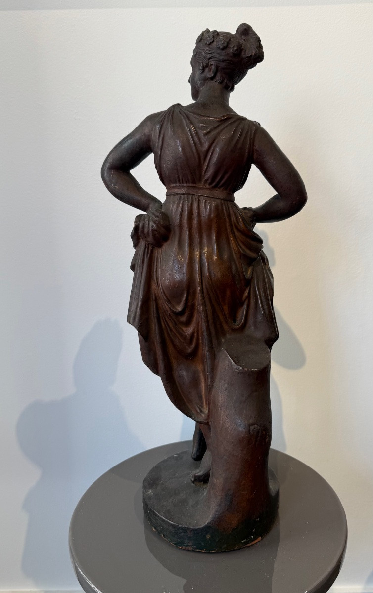 Paire de sculptures en terre cuite,Diane,début XIX ème siècle -photo-1