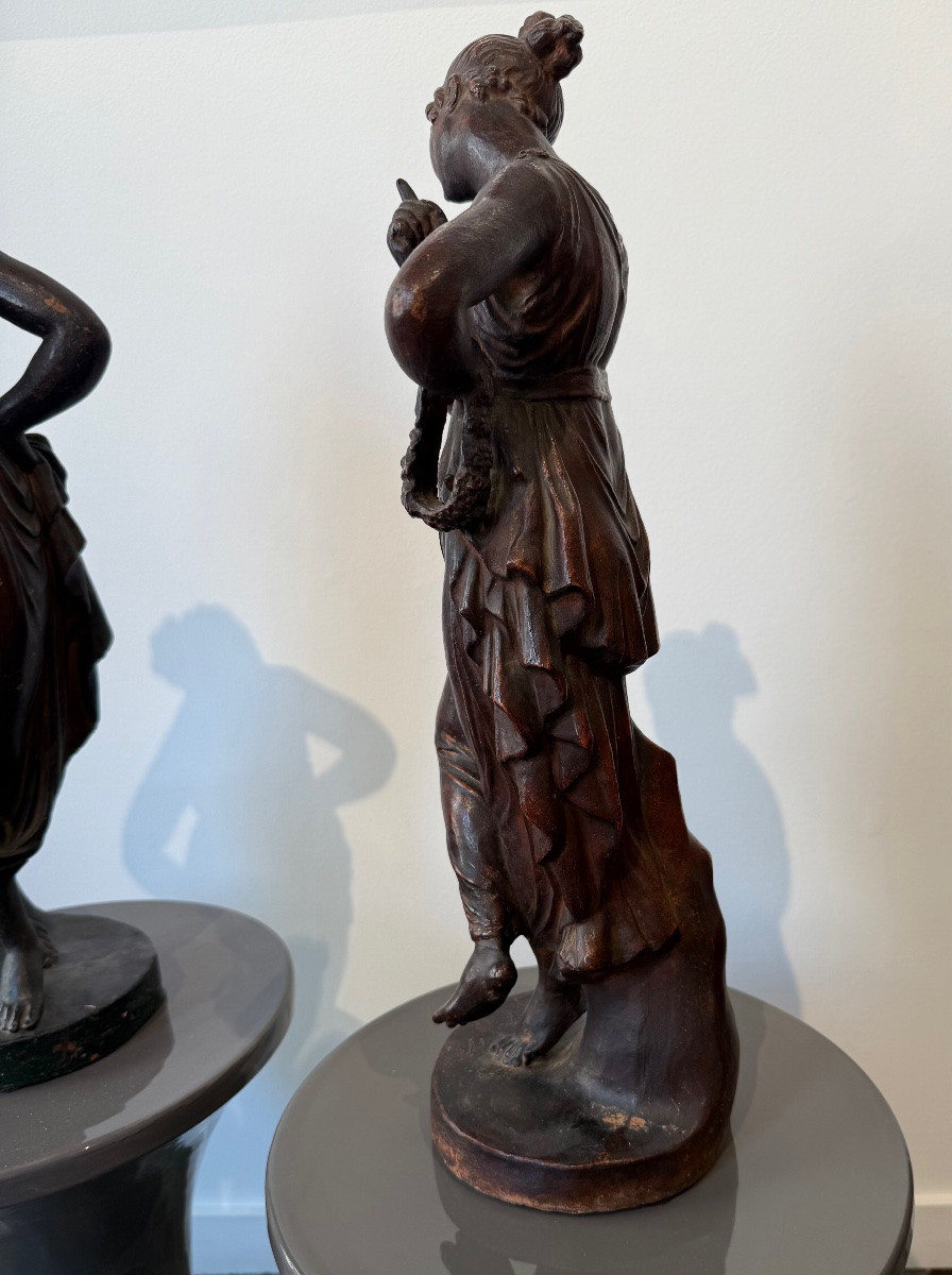 Paire de sculptures en terre cuite,Diane,début XIX ème siècle -photo-3