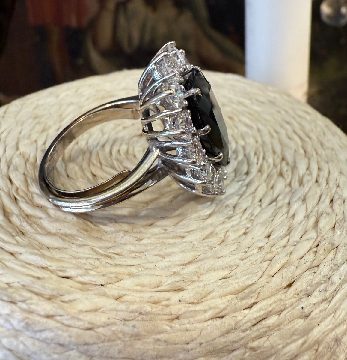 Grande bague « pompadour « saphir et diamants,XX ème siècle -photo-2