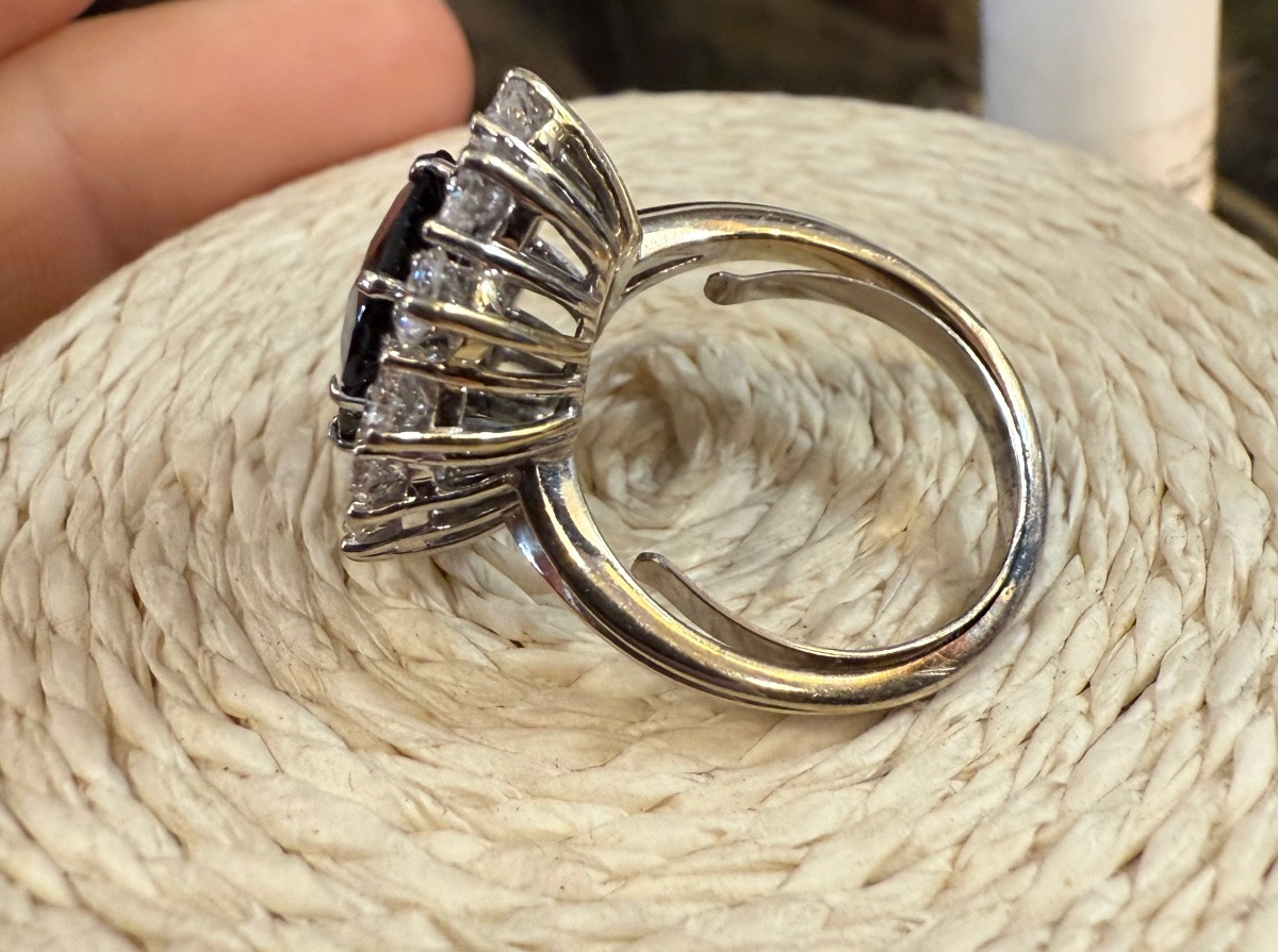 Grande bague « pompadour « saphir et diamants,XX ème siècle -photo-4