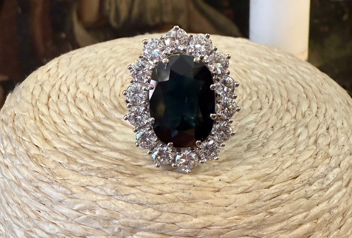 Grande bague « pompadour « saphir et diamants,XX ème siècle 