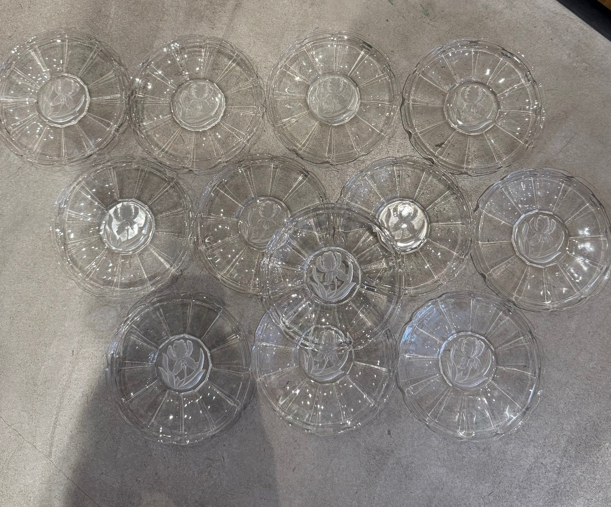 12 Cut Crystal Bread Plates, Art Deco -photo-2