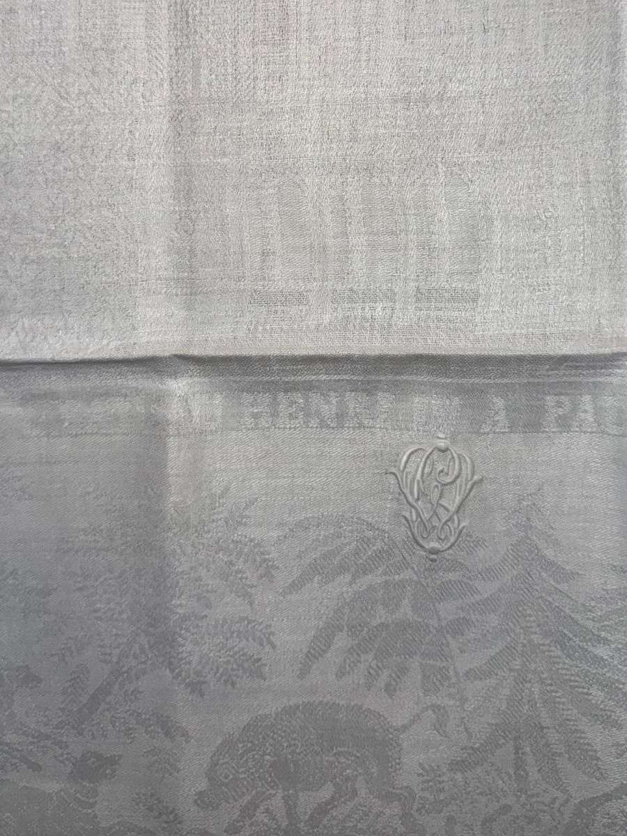 Série de 18 serviettes de table,damassé décor Château de Pau..fin XIX ème,début XX ème siècle -photo-1