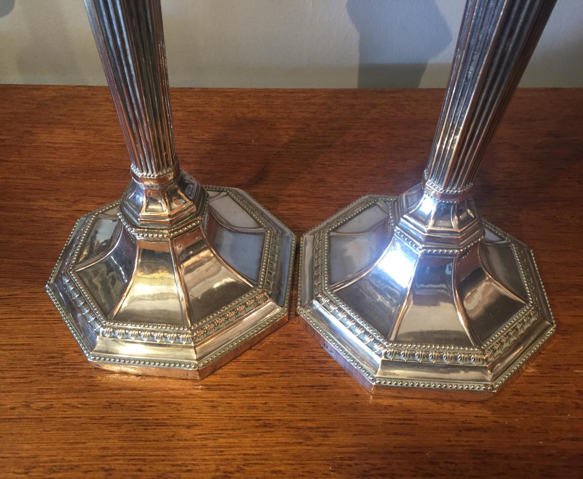 Pair Of Candlesticks, Silver Metal Sheffield, Nineteenth Century.-photo-1