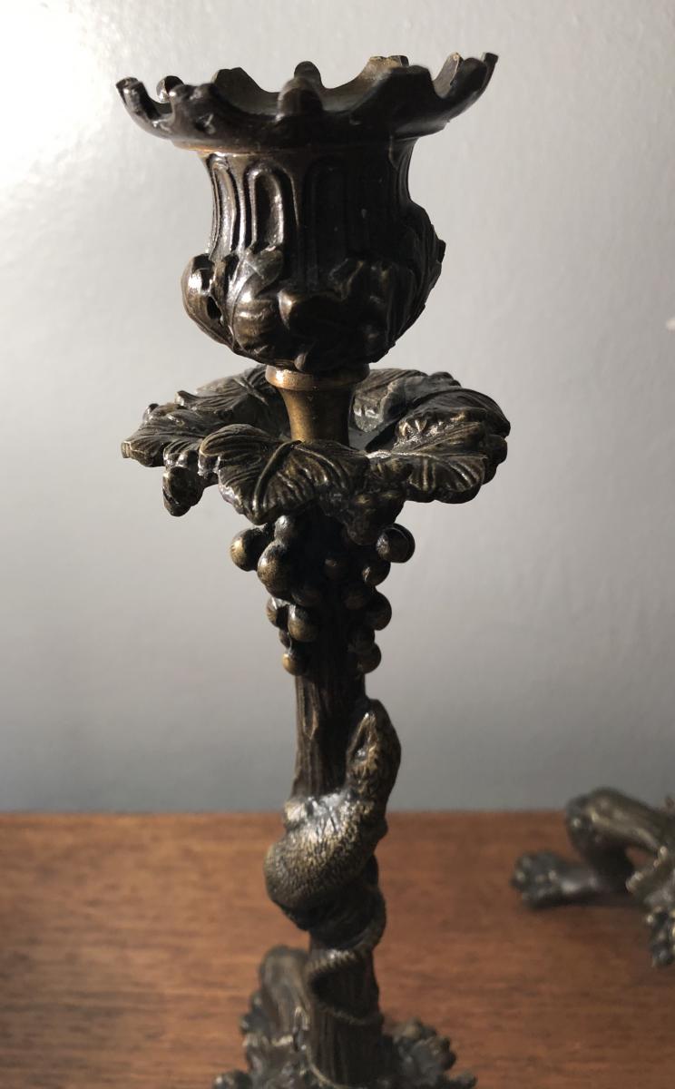 Paire De Bougeoirs,bronze,XIX ème Siècle -photo-1