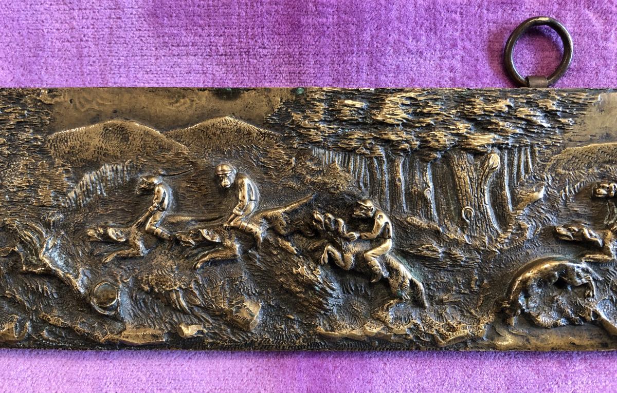 Plaque en Bronze,course de  Singes,XIXème Siècle -photo-1