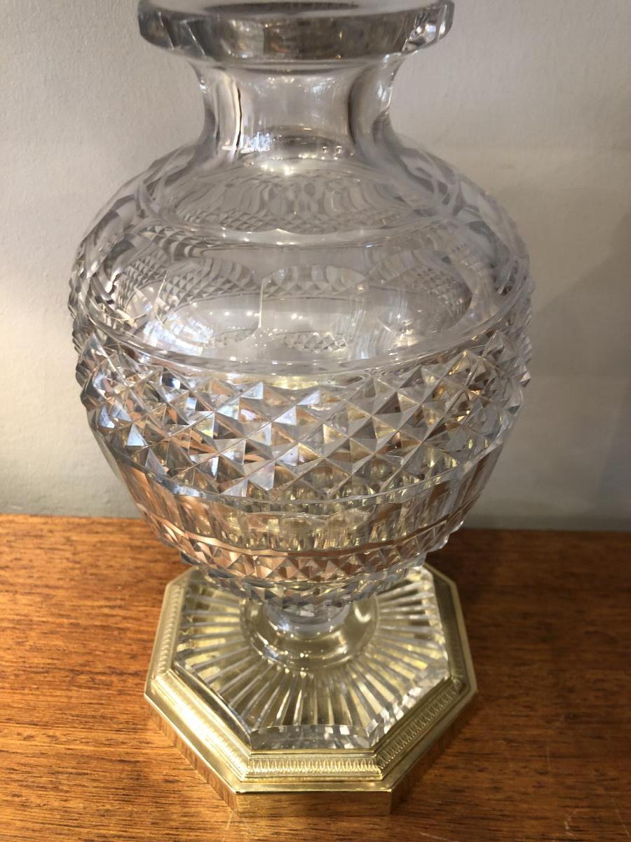 Vase Cristal taillé,bronze Doré,XIXème Siècle -photo-3