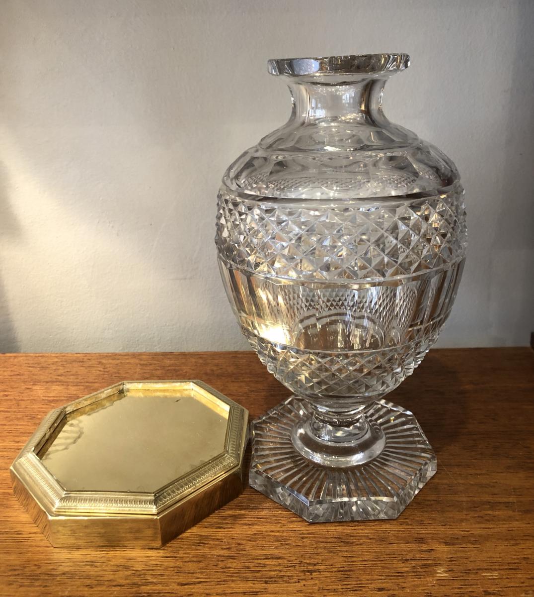 Vase Cristal taillé,bronze Doré,XIXème Siècle -photo-4